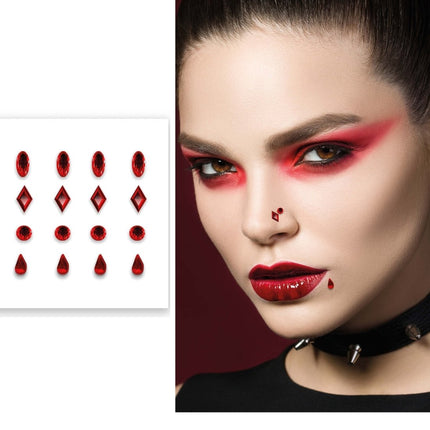 Halloween Gezicht Stickers Rood 16 delig - Partywinkel - 8434077159118