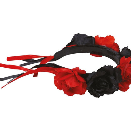 Halloween Haarband Bloemen Rood Zwart van Fiestas Guirca koop je bij Partywinkel