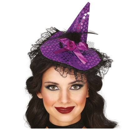 Halloween Haarband Paars Heksenhoed - Partywinkel - 8434077249178