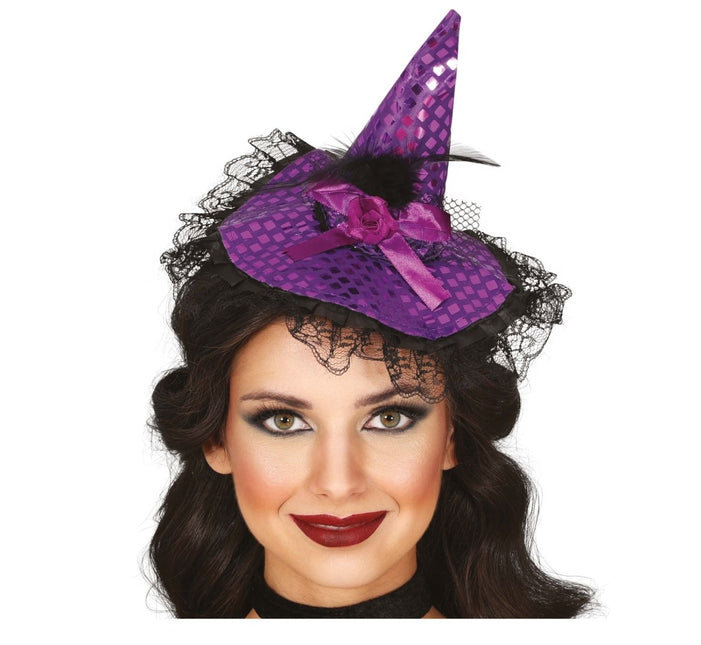 Halloween Haarband Paars Heksenhoed - Partywinkel - 8434077249178