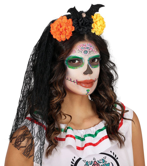 Halloween Haarband Sluier En Bloemen van Fiestas Guirca koop je bij Partywinkel