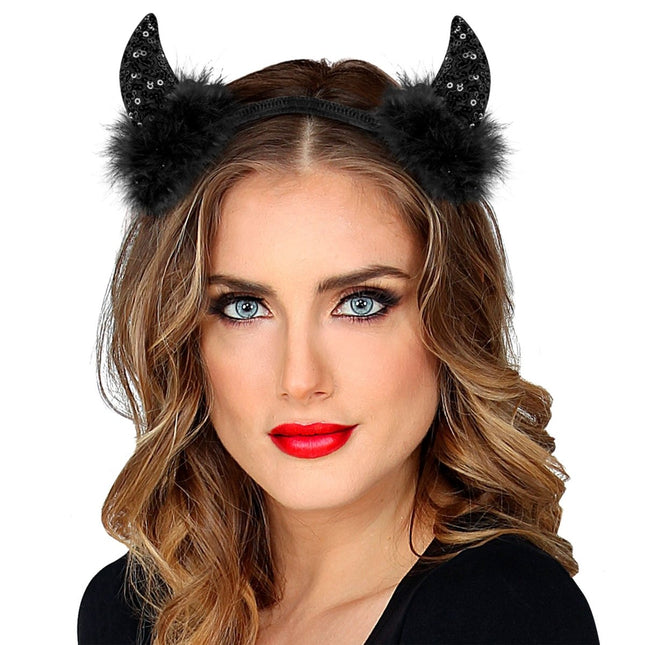 Halloween Haarband Zwart Duivel Glitter van Widmann koop je bij Partywinkel