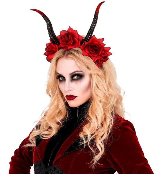 Halloween Haarband Zwart Rood Duivel Bloem van Widmann koop je bij Partywinkel