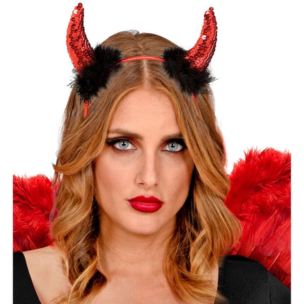 Halloween Haarband Zwart Rood Duivel Hoorns van Widmann koop je bij Partywinkel
