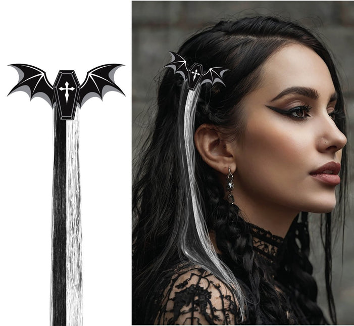 Halloween Haarspeldje Zwart Wit Vleermuis van Fiestas Guirca koop je bij Partywinkel