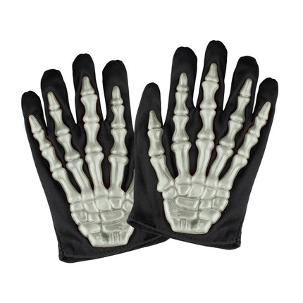 Halloween Handschoenen Zwart Wit Skelet van Widmann koop je bij Partywinkel
