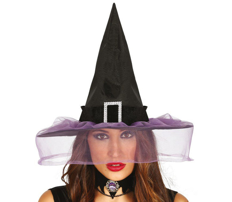 Halloween Heksenhoed Sluier Paars van Fiestas Guirca koop je bij Partywinkel