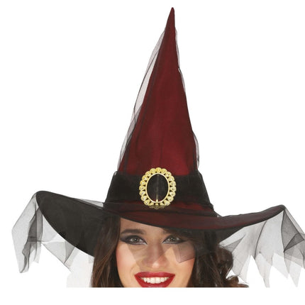Halloween Heksenhoed Sluier Rood van Fiestas Guirca koop je bij Partywinkel