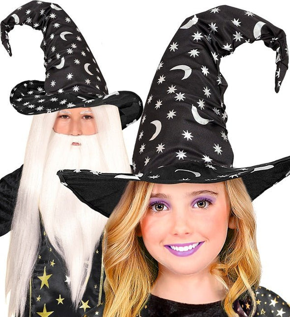Halloween Heksenhoed Zwart Maan En Sterren van Widmann koop je bij Partywinkel