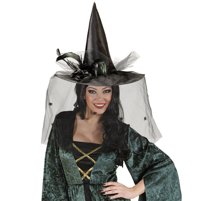Halloween Heksenhoed Zwart Sluier van Widmann koop je bij Partywinkel