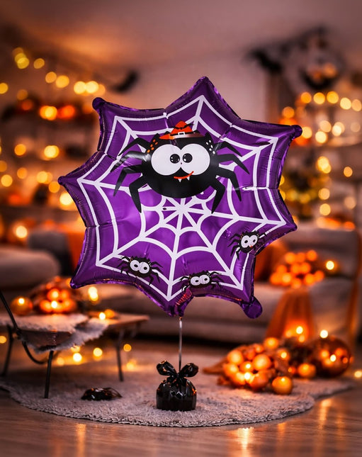 Halloween Helium Ballon Paars Spinnenweb Leeg 60cm van Fiestas Guirca koop je bij Partywinkel