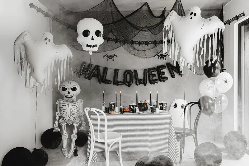 Halloween Helium Ballon Wit Zwart Doodshoofd Leeg 41cm van Partydeco koop je bij Partywinkel