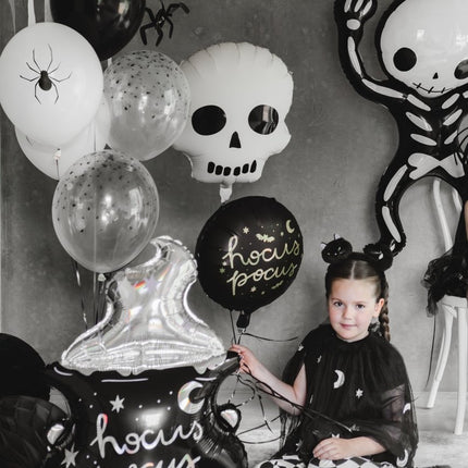 Halloween Helium Ballon Wit Zwart Doodshoofd Leeg 41cm van Partydeco koop je bij Partywinkel
