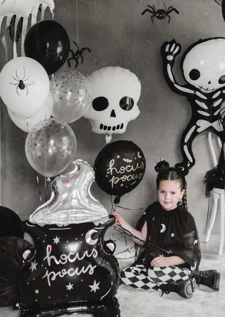 Halloween Helium Ballon Wit Zwart Doodshoofd Leeg 41cm van Partydeco koop je bij Partywinkel