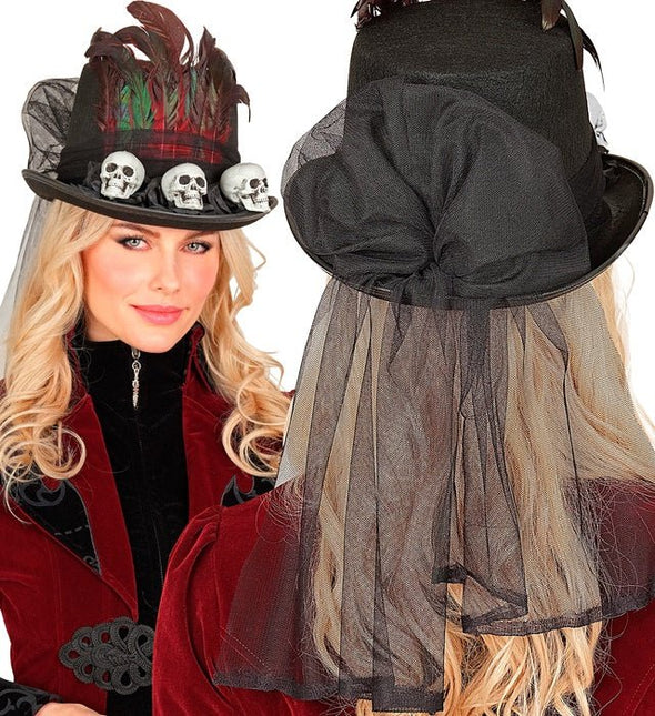Halloween Hoed Hoog Met Schedels van Widmann koop je bij Partywinkel