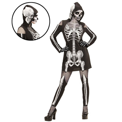 Halloween Jurk Dames Skelet Met Capuchon van Widmann koop je bij Partywinkel