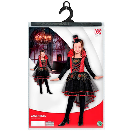 Halloween Jurk Rood Zwart Meisje Vampier van Widmann koop je bij Partywinkel