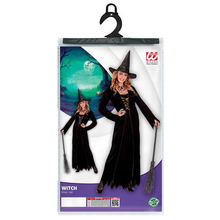 Halloween Jurk Zwart Dames Heks 2 delig van Widmann koop je bij Partywinkel