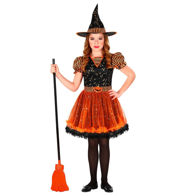Halloween Jurk Zwart Oranje Meisje Heks van Widmann koop je bij Partywinkel