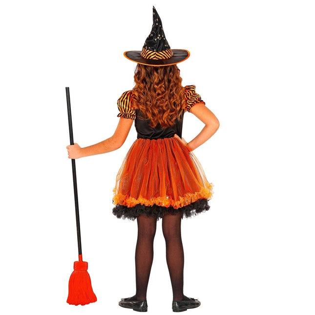 Halloween Jurk Zwart Oranje Meisje Heks van Widmann koop je bij Partywinkel