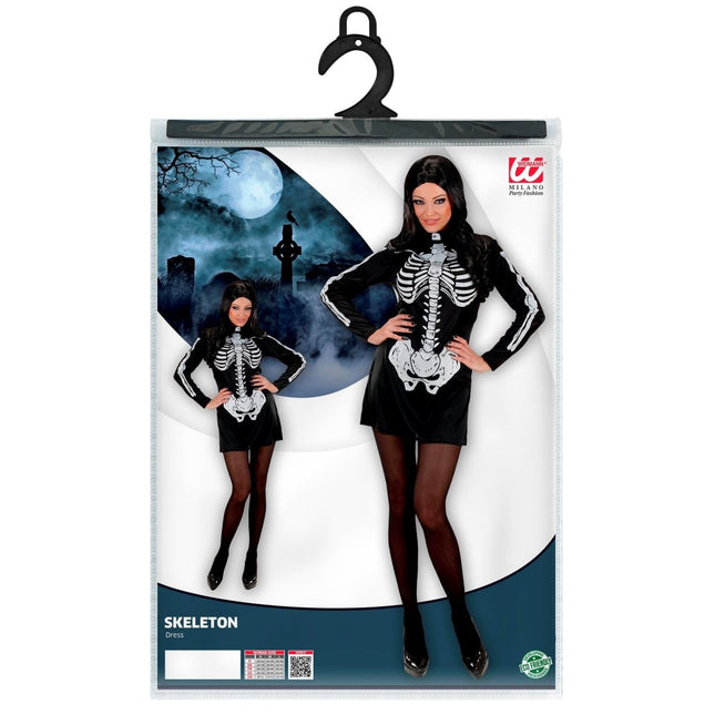 Halloween Jurk Zwart Wit Dames Skelet van Widmann koop je bij Partywinkel