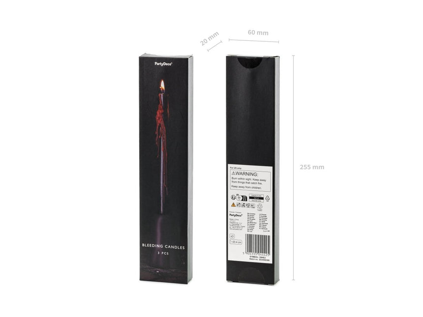 Halloween Kaarsen Bloed 20,5cm 3st - Partywinkel - 5904555044425