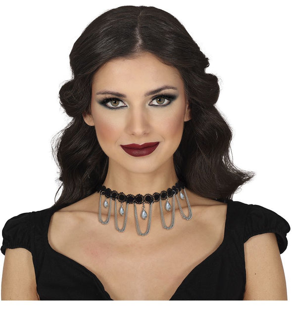 Halloween Ketting Zilver Choker - Partywinkel - 8434077268216