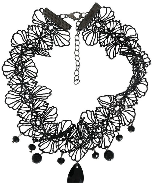 Halloween Ketting Zwart Choker Steen - Partywinkel - 8434077268209