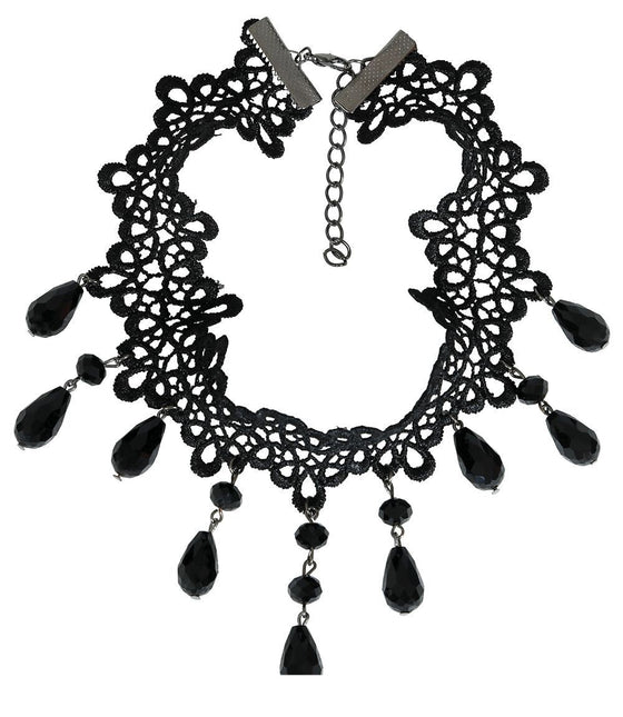 Halloween Ketting Zwart Choker Stenen - Partywinkel - 8434077268193