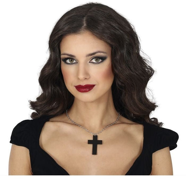 Halloween Ketting Zwart Kruis 6cm - Partywinkel - 8434077249413