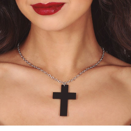 Halloween Ketting Zwart Kruis 6cm - Partywinkel - 8434077249413