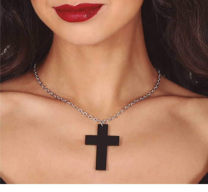 Halloween Ketting Zwart Kruis 6cm - Partywinkel - 8434077249413