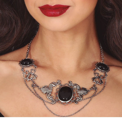 Halloween Ketting Zwart Stenen - Partywinkel - 8434077249468