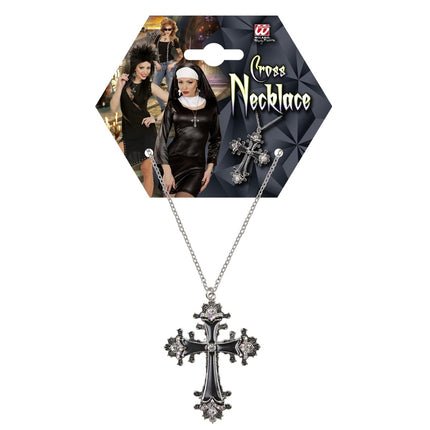 Halloween Ketting Zwart Zilver Kruis van Widmann koop je bij Partywinkel