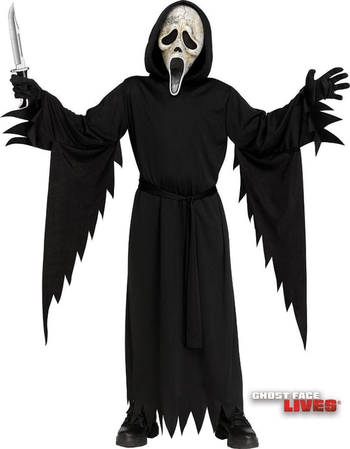 Halloween Kostuum Zwart Kind Geest Face Aged van Ghostface koop je bij Partywinkel