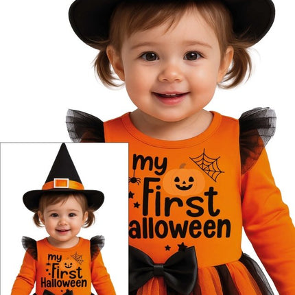 Halloween Kostuum Zwart Oranje Baby Heks van Fiestas Guirca koop je bij Partywinkel