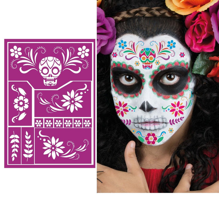 Halloween Make Up Sjabloon Catrina 20cm - Partywinkel - 8434077159057