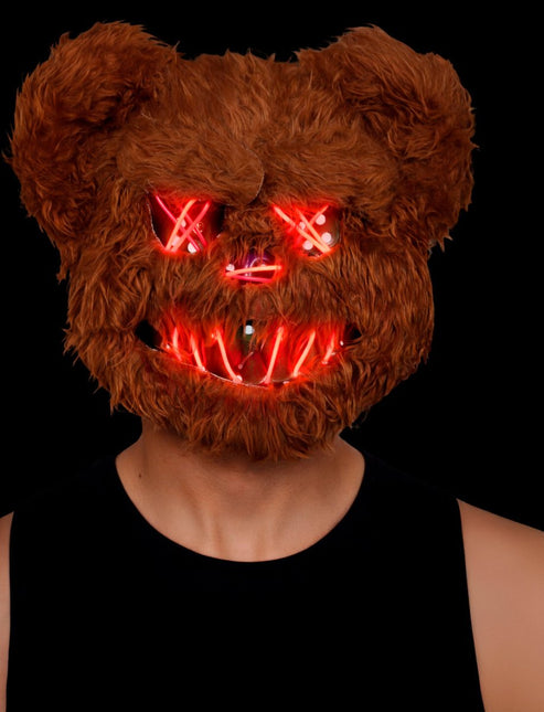 Halloween Masker Bruin Beer Met Licht van Fiestas Guirca koop je bij Partywinkel