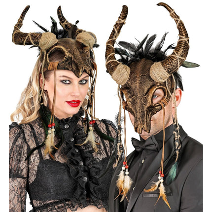 Halloween Masker Schedel Met Veren van Widmann koop je bij Partywinkel
