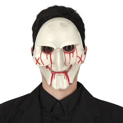 Halloween Masker Wit Rood Duivel - Partywinkel - 8434077205372