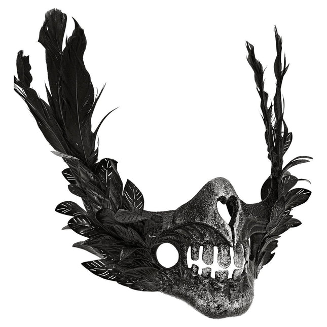 Halloween Masker Zwart Schedel Met Veren van Widmann koop je bij Partywinkel