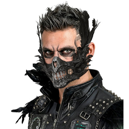 Halloween Masker Zwart Schedel Met Veren van Widmann koop je bij Partywinkel