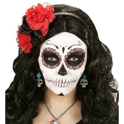 Halloween Oorbellen Blauw Schedels Met Roos van Widmann koop je bij Partywinkel