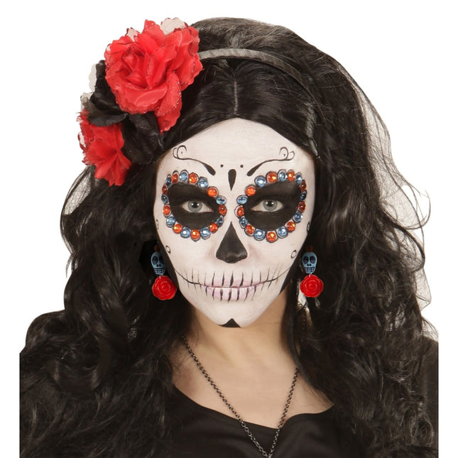 Halloween Oorbellen Schedels Met Roos van Widmann koop je bij Partywinkel