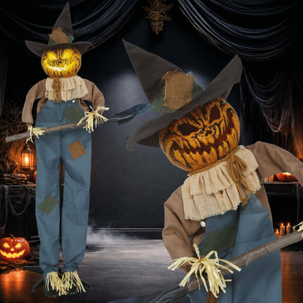 Halloween Pompoen Vogelverschrikker Met Licht, Geluid En Beweging 1,9m van Fiestas Guirca koop je bij Partywinkel