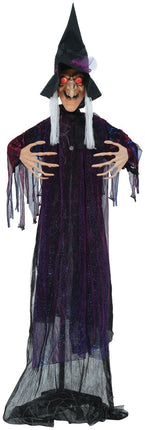 Halloween Pop Heks Met Sokkel, Licht En Geluid 1,8m van Fiestas Guirca koop je bij Partywinkel