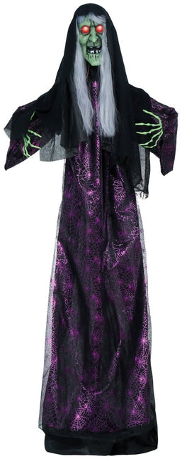 Halloween Pop Horror Heks Met Licht, Geluid En Beweging 1,85m van Fiestas Guirca koop je bij Partywinkel