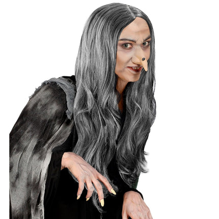 Halloween Pruik Grijs Heks van Widmann koop je bij Partywinkel