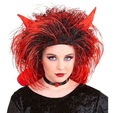 Halloween Pruik Rood Zwart Duivel van Widmann koop je bij Partywinkel