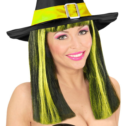 Halloween Pruik Zwart Geel Strepen van Widmann koop je bij Partywinkel